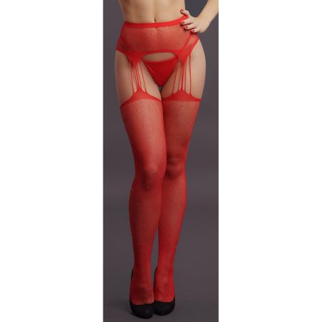 Collant effet porte-jarretelles avec strass Lana - Rouge